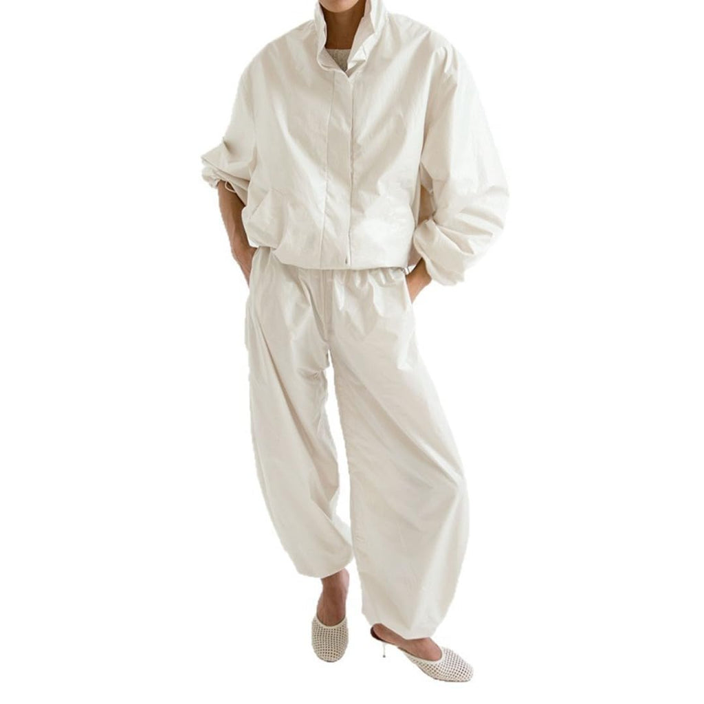 Women's Collared Zip-Up Top & Wide-Leg Pants Set