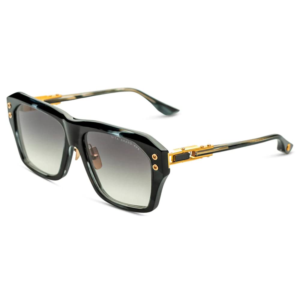 Ink Swirl & Gold Square Sunglasses with Grey Gradient Lenses