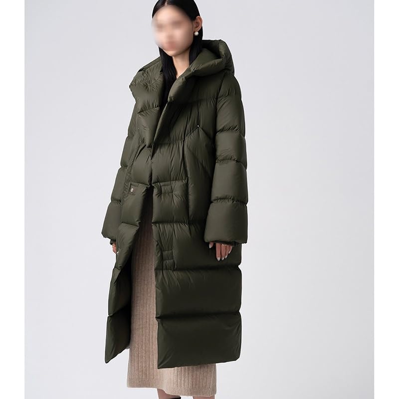 Women's Long Hooded Down Coat with Belt