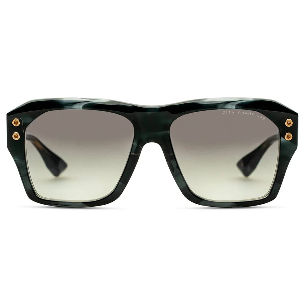 Ink Swirl & Gold Square Sunglasses with Grey Gradient Lenses