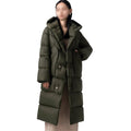 Women's Long Hooded Down Coat with Belt