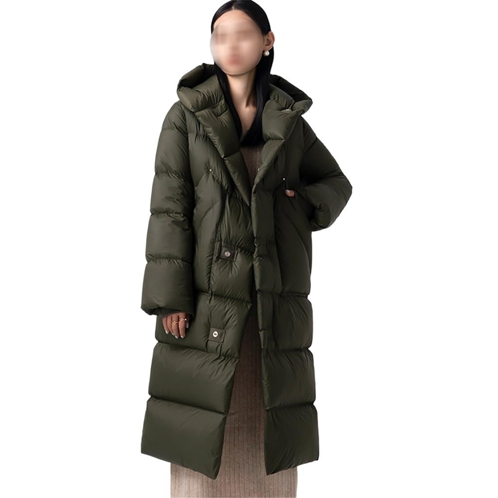 Women's Long Hooded Down Coat with Belt
