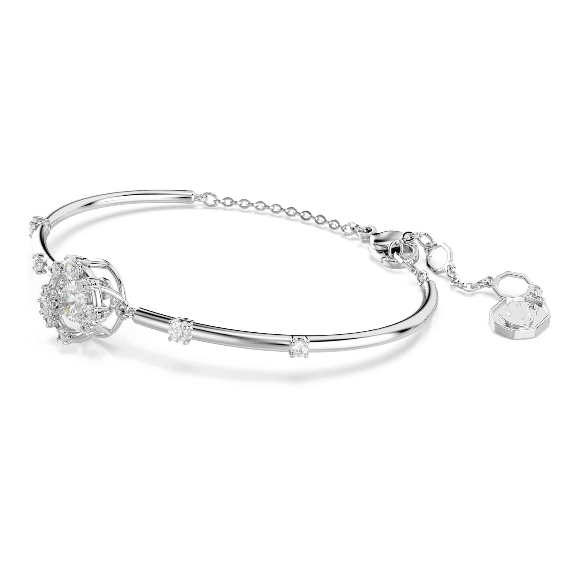 Constella Round-Cut White Bangle, Rhodium Plated