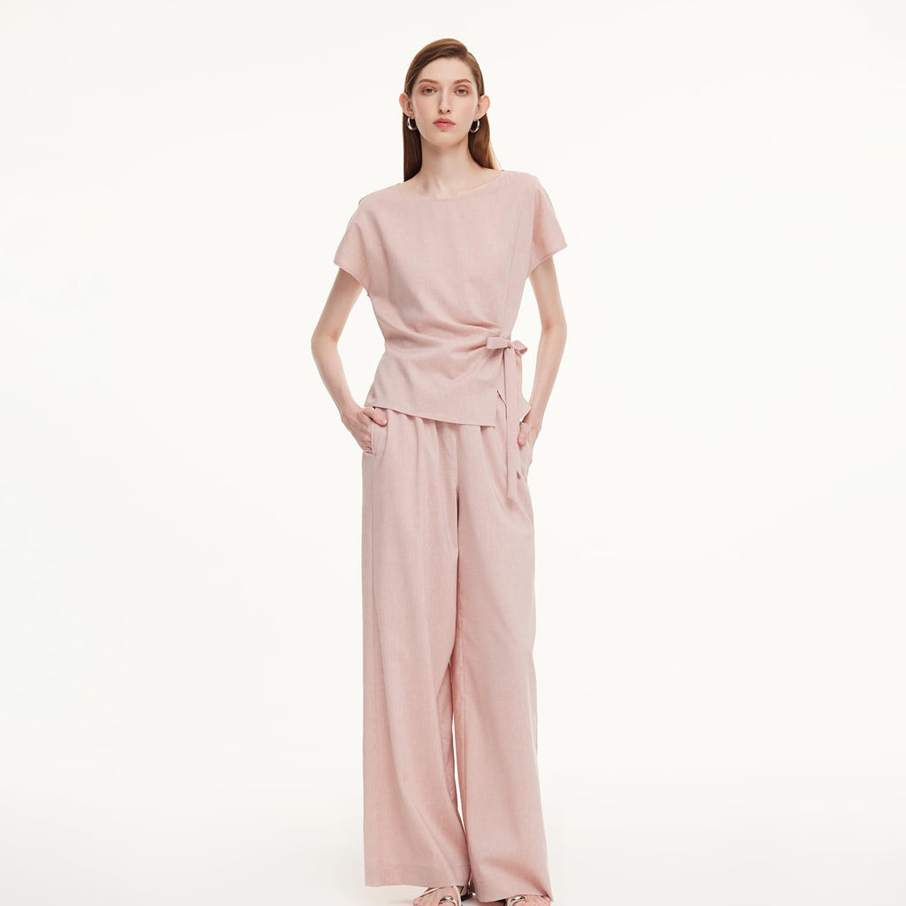 Women's Side-Tie Top & Wide-Leg Pants Set