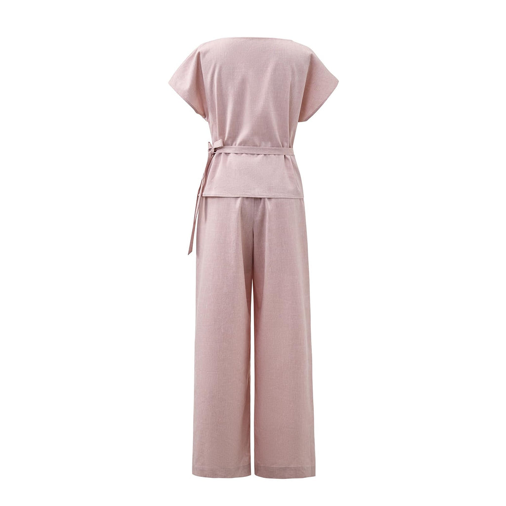 Women's Side-Tie Top & Wide-Leg Pants Set