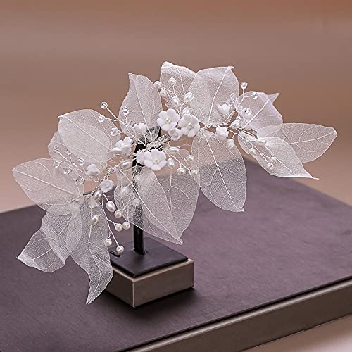 Flower Leaf Pearl Bridal Headband Tiara