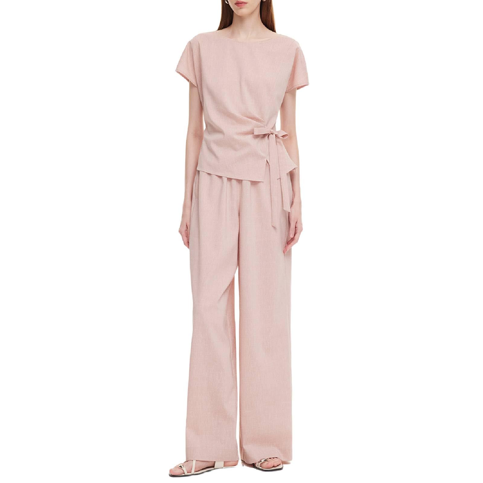 Women's Side-Tie Top & Wide-Leg Pants Set