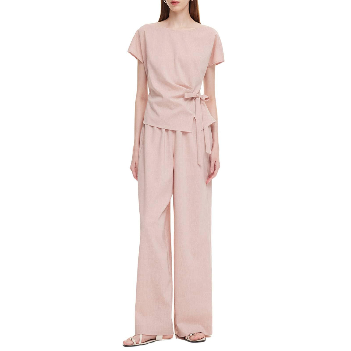 Women's Side-Tie Top & Wide-Leg Pants Set