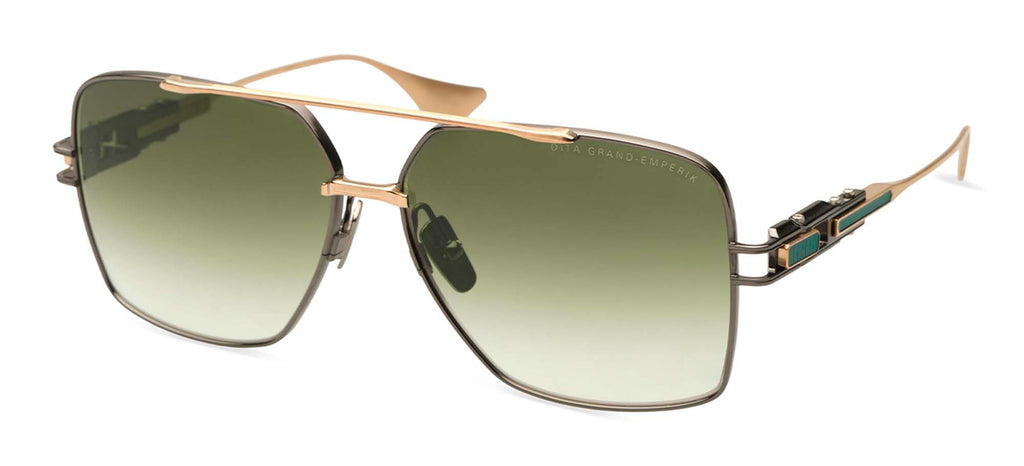 Black & White Gold Aviator Sunglasses with Green Gradient Lenses