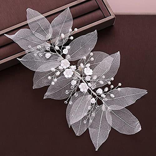 Flower Leaf Pearl Bridal Headband Tiara