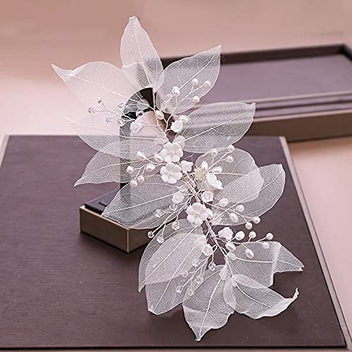 Flower Leaf Pearl Bridal Headband Tiara