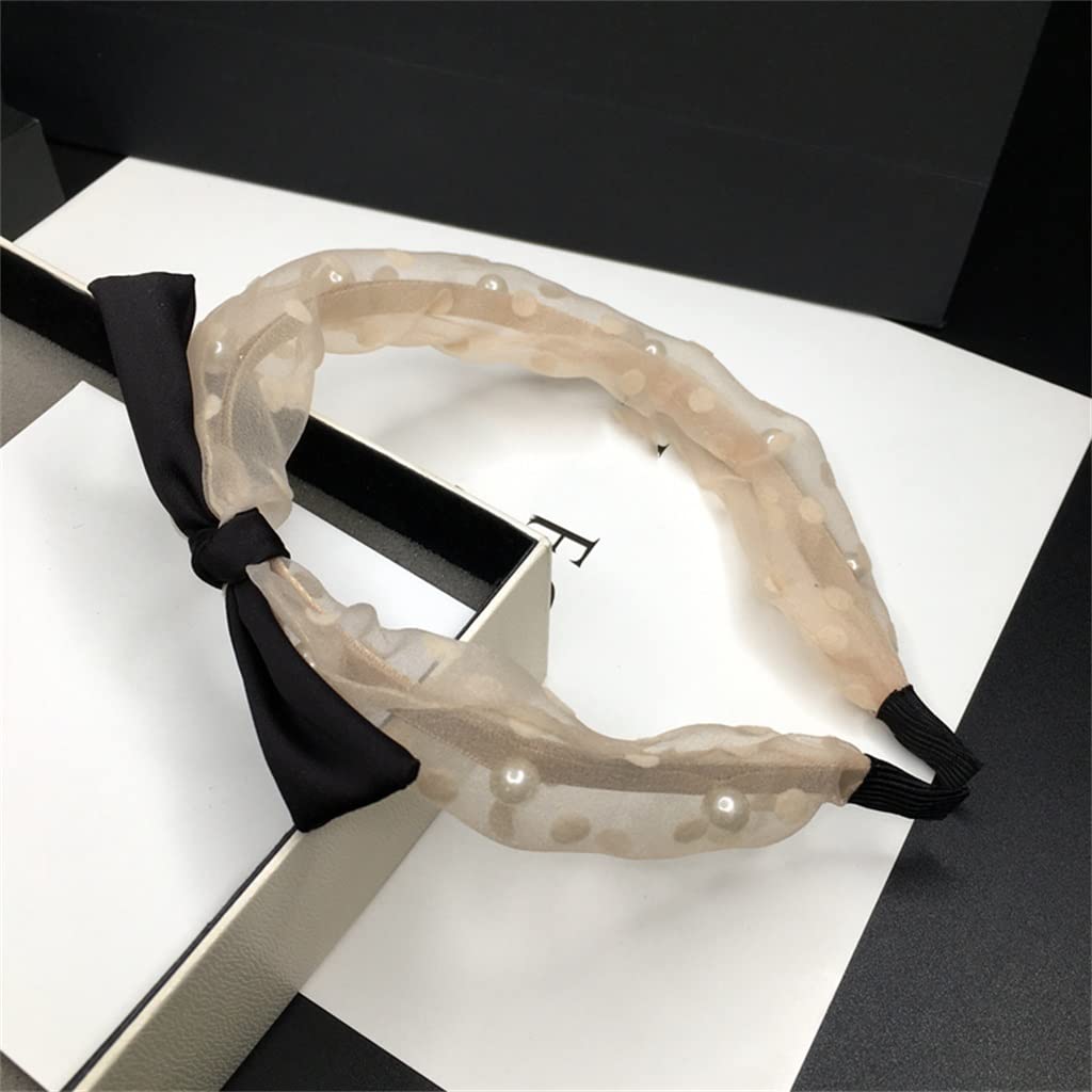 Bowknot Pearl Beaded Narrow Headband Hairpin