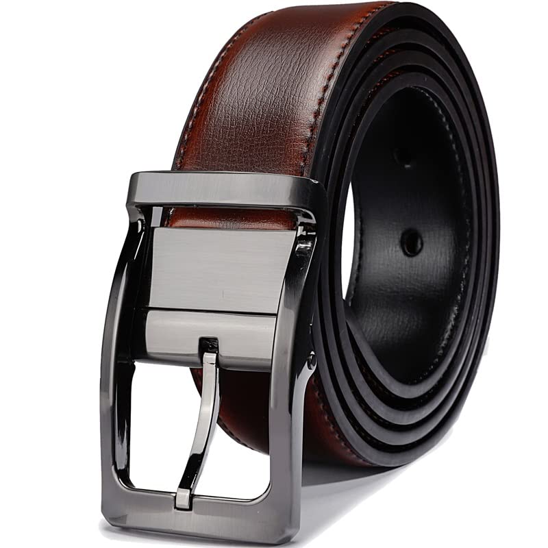 Men's Reversible Genuine Leather Belt with Rotating Buckle