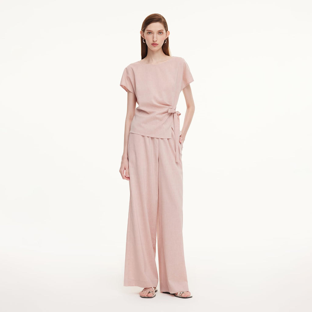 Women's Side-Tie Top & Wide-Leg Pants Set