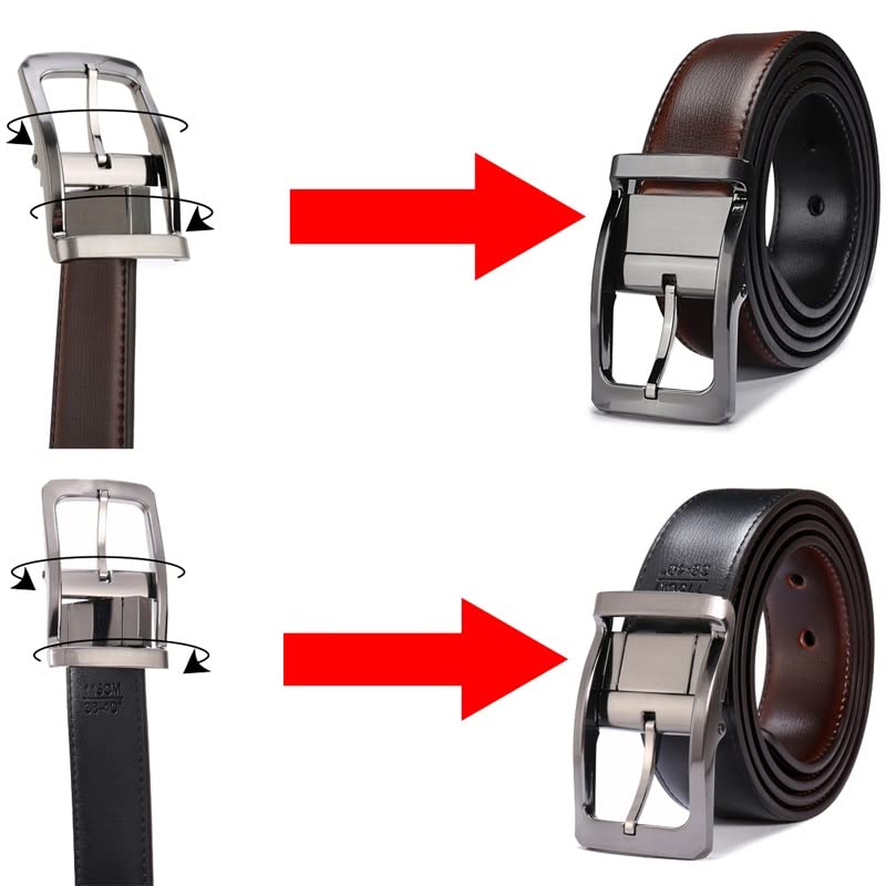Men's Reversible Genuine Leather Belt with Rotating Buckle