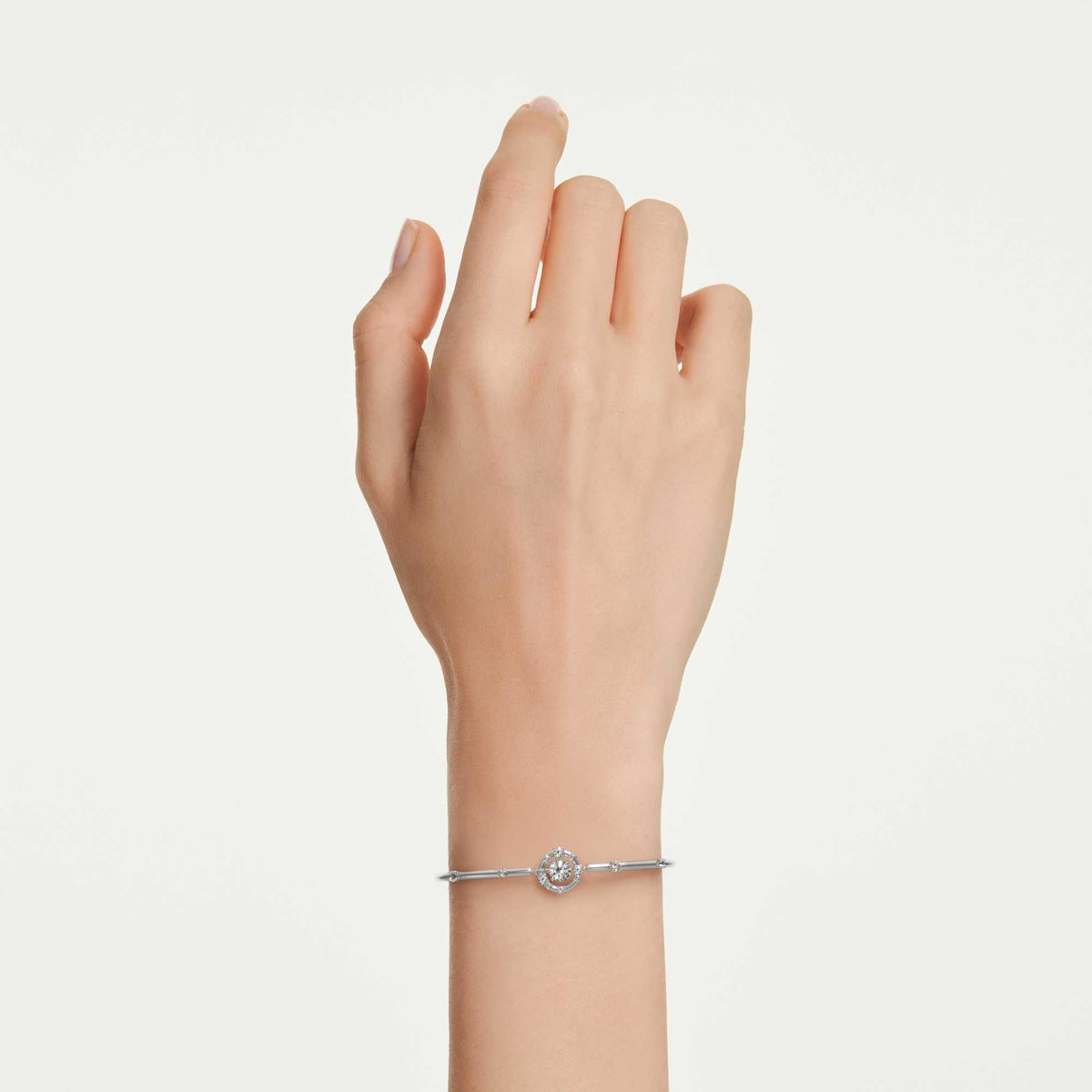 Constella Round-Cut White Bangle, Rhodium Plated
