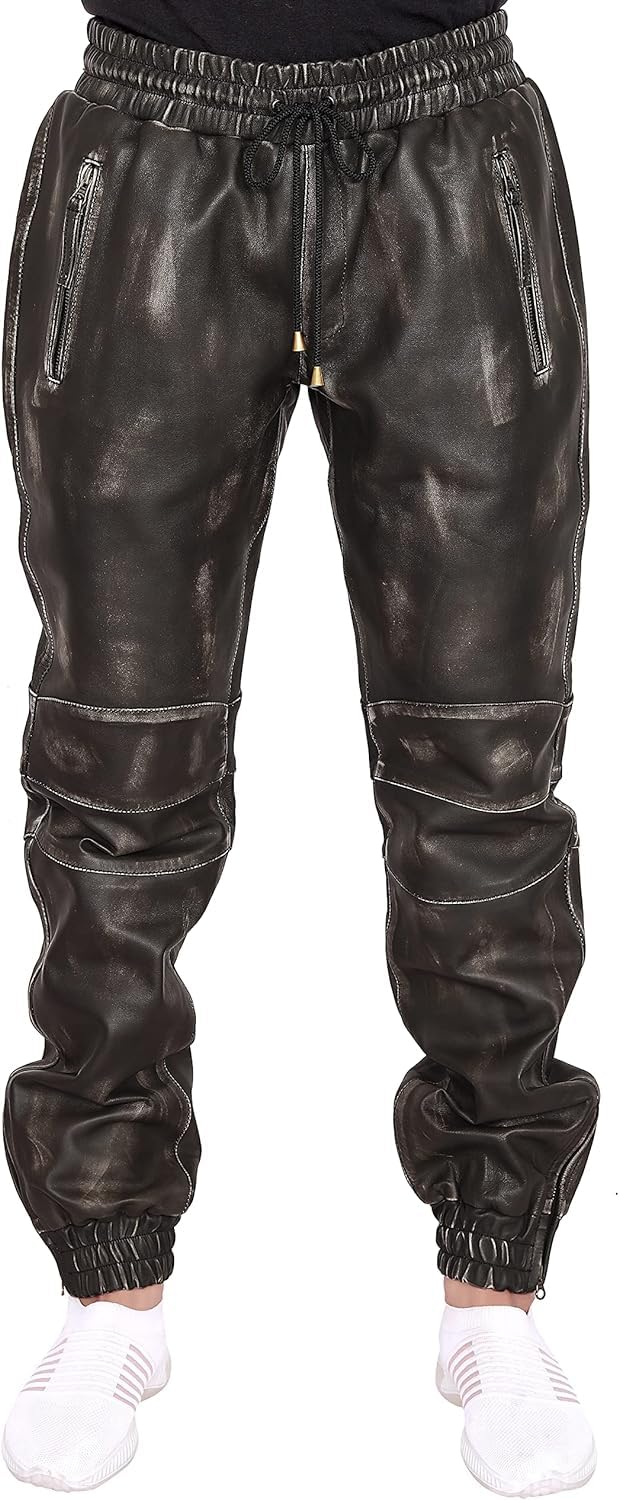 Men's Slim-Fit Leather Jogger Pants