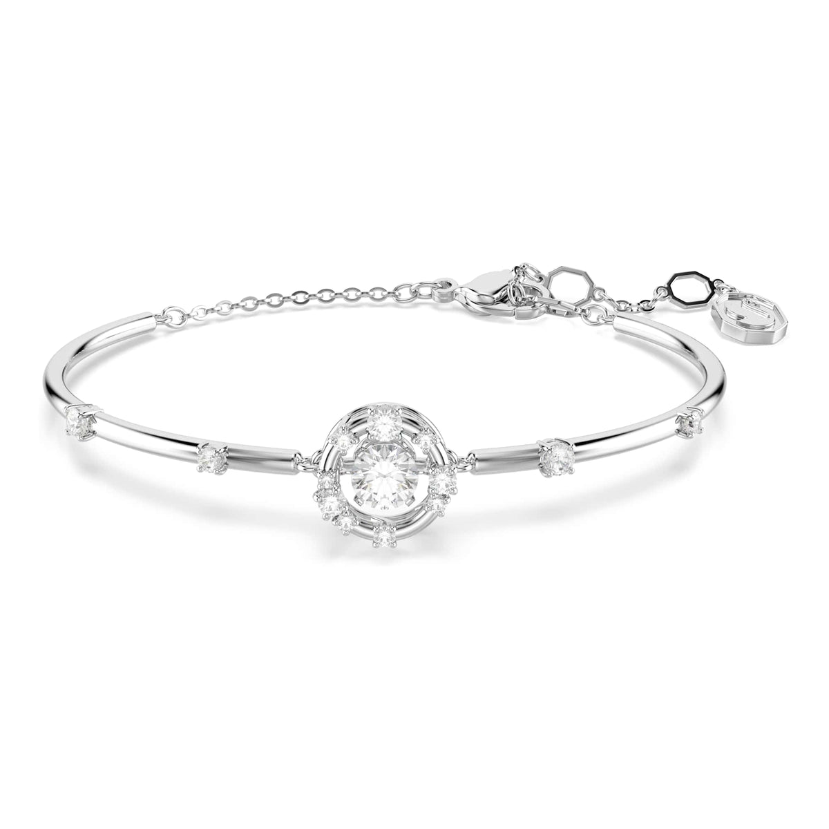 Constella Round-Cut White Bangle, Rhodium Plated