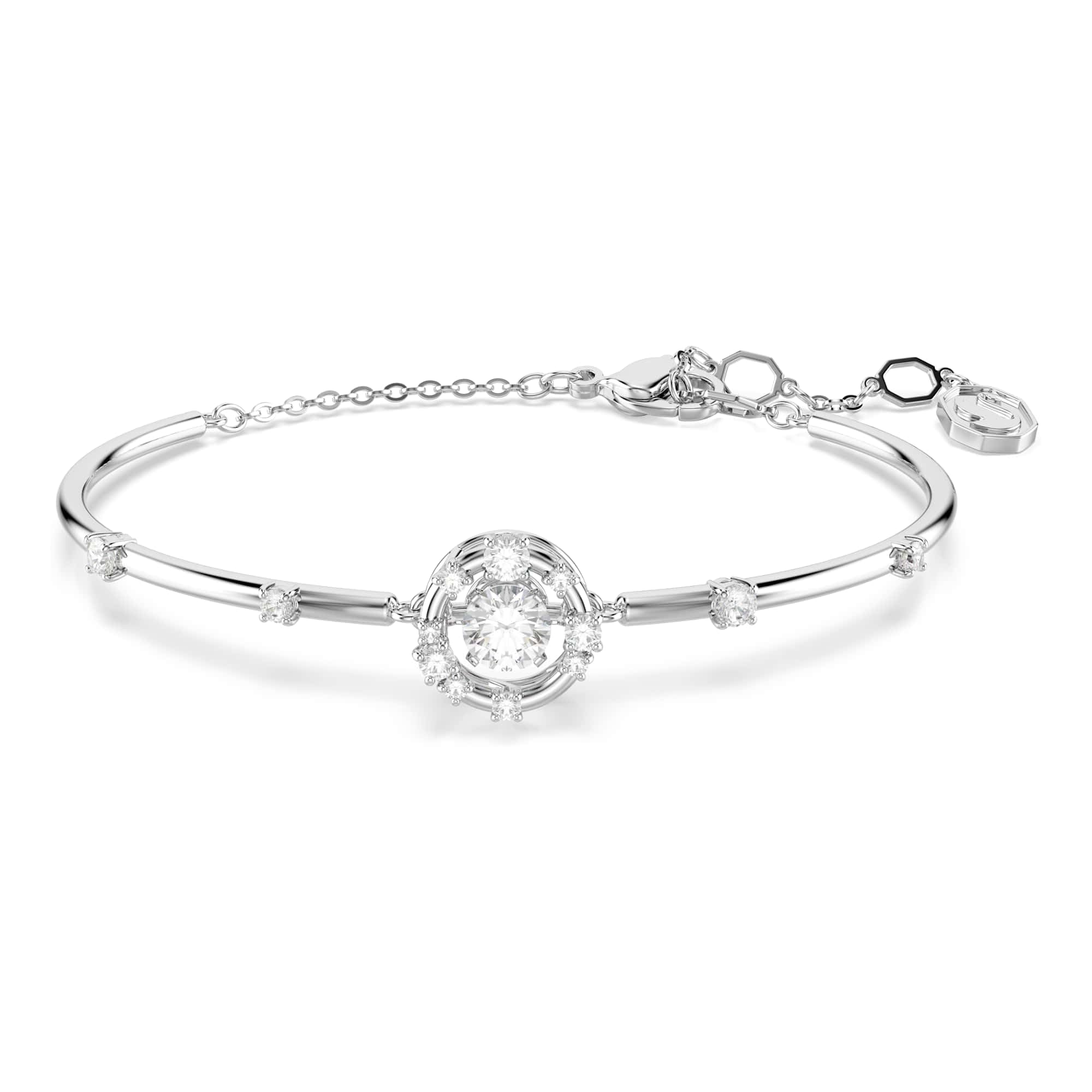 Constella Round-Cut White Bangle, Rhodium Plated