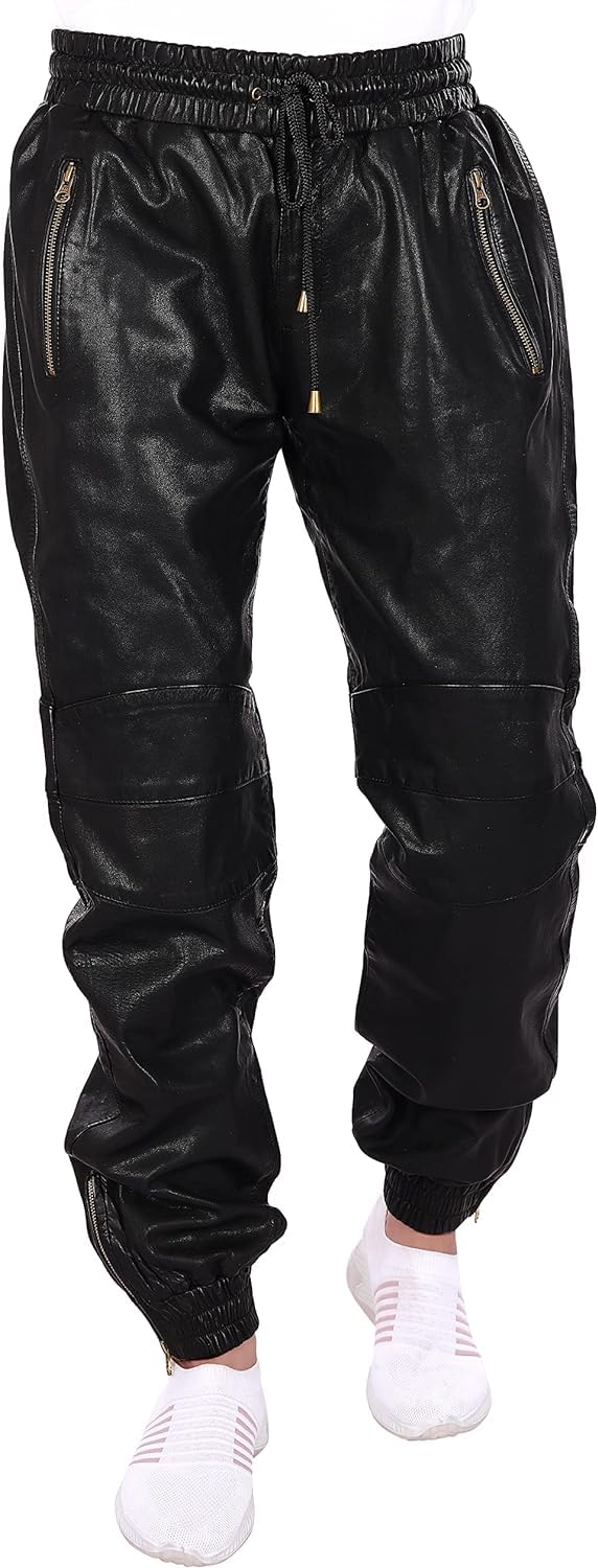 Men's Slim-Fit Leather Jogger Pants
