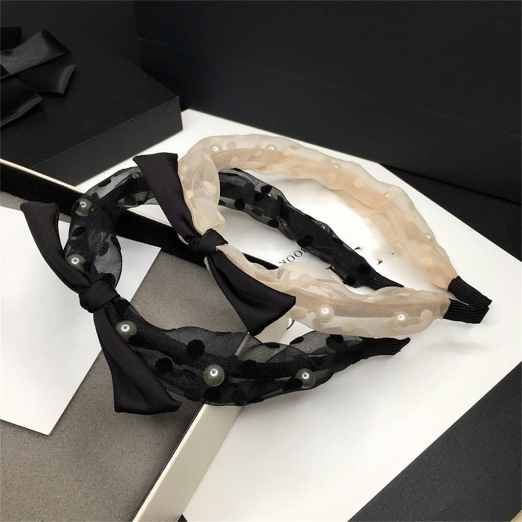 Bowknot Pearl Beaded Narrow Headband Hairpin