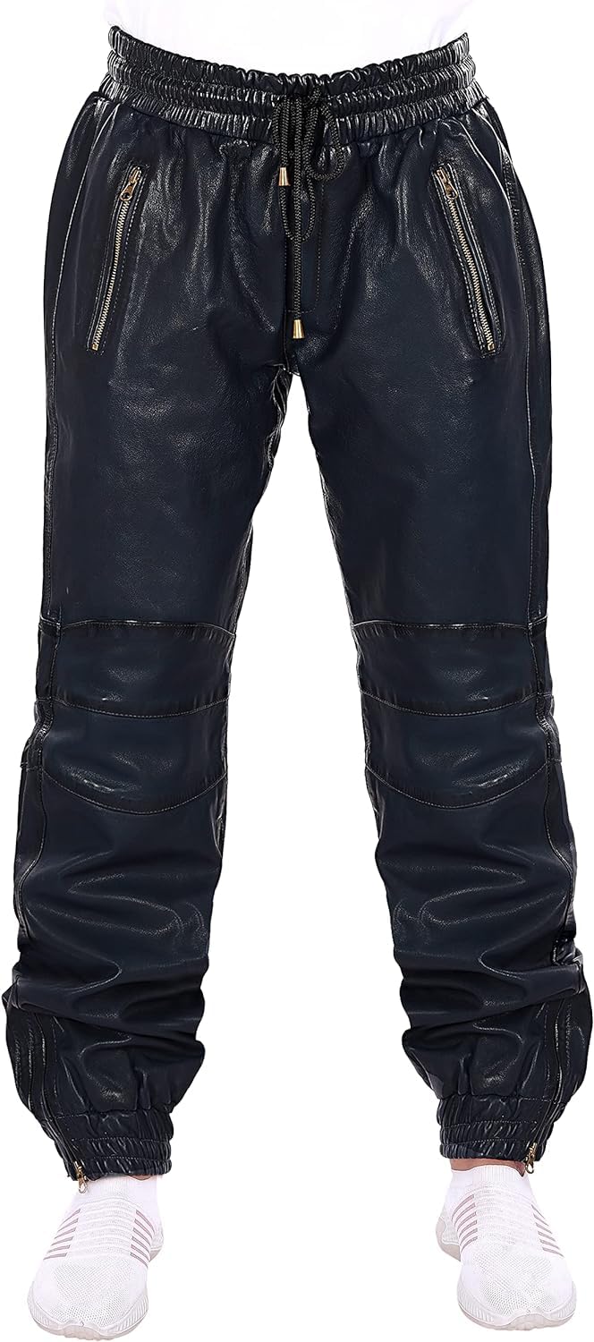 Men's Slim-Fit Leather Jogger Pants