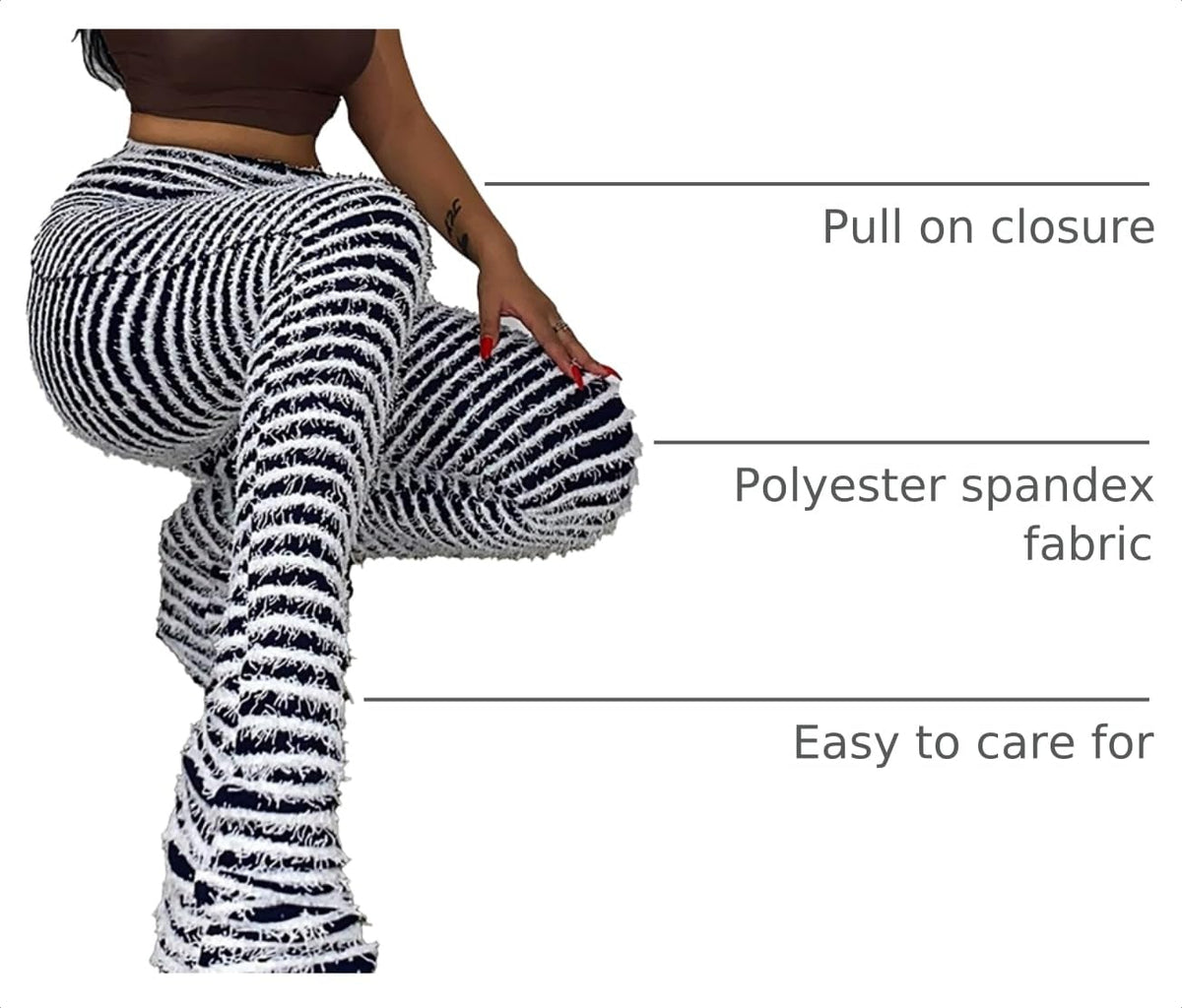 Women's Striped Fuzzy Knit Bell-Bottom Pants