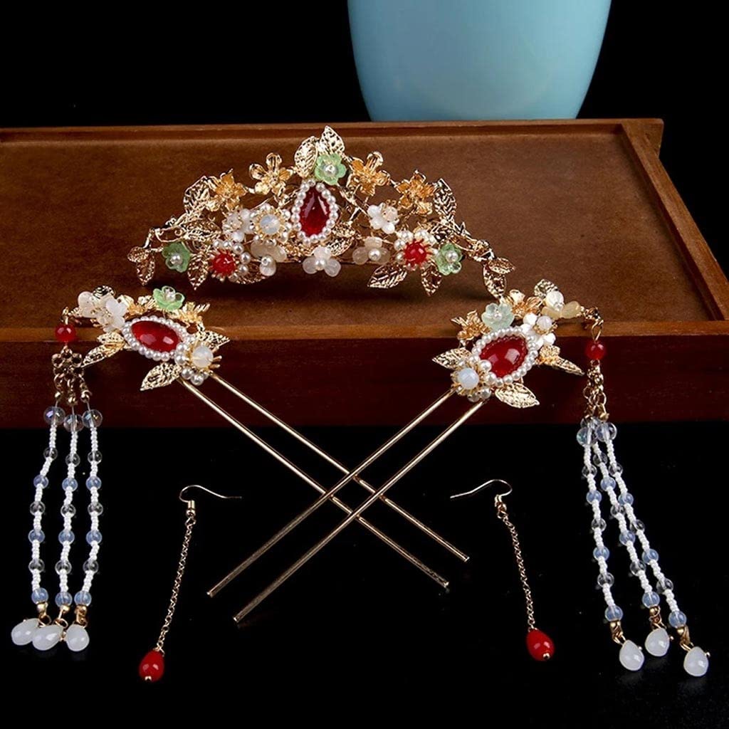 Tassel Coronet Hairpin Tiara Set for Weddings