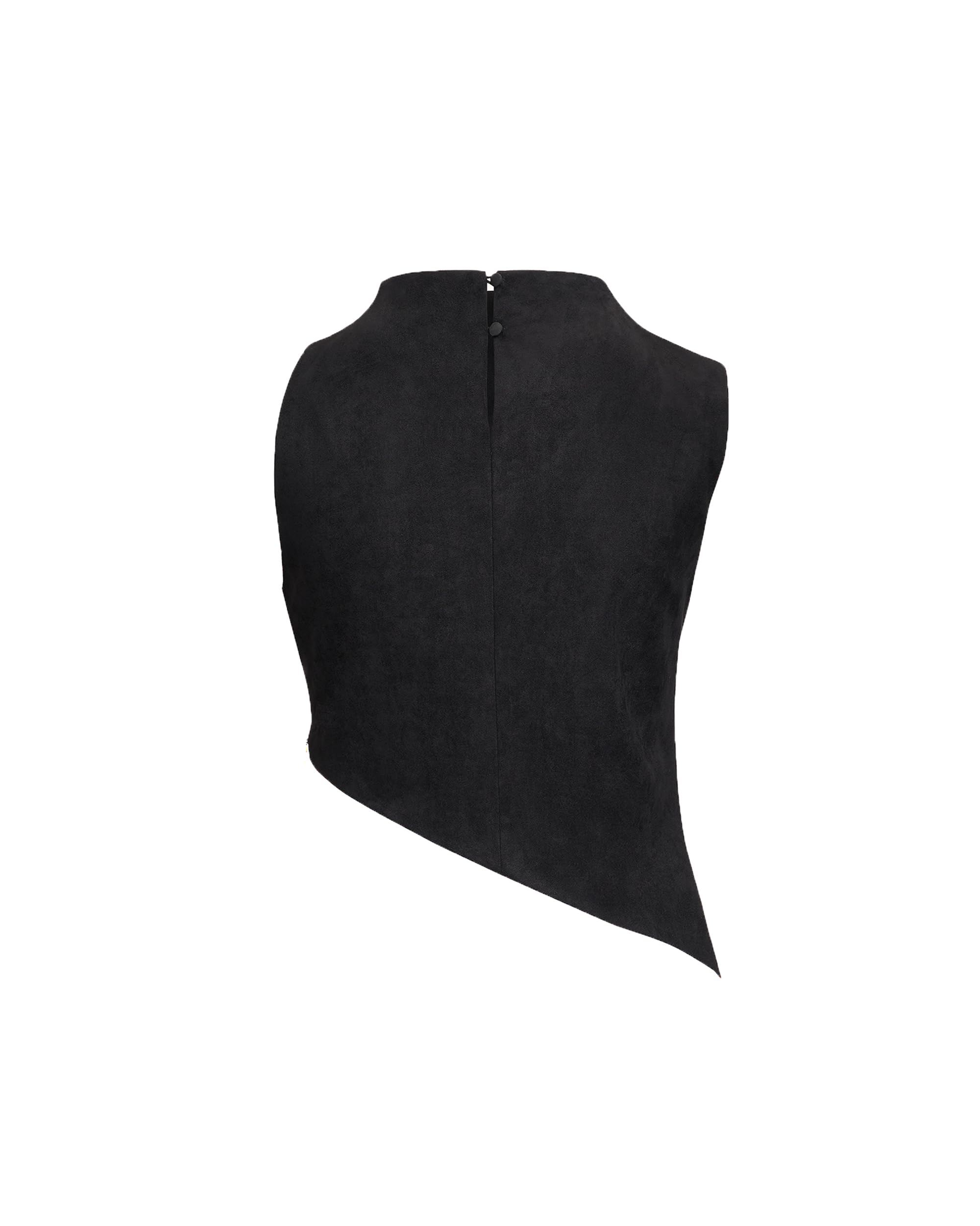 **Asymmetric Fringe Sueded Top**