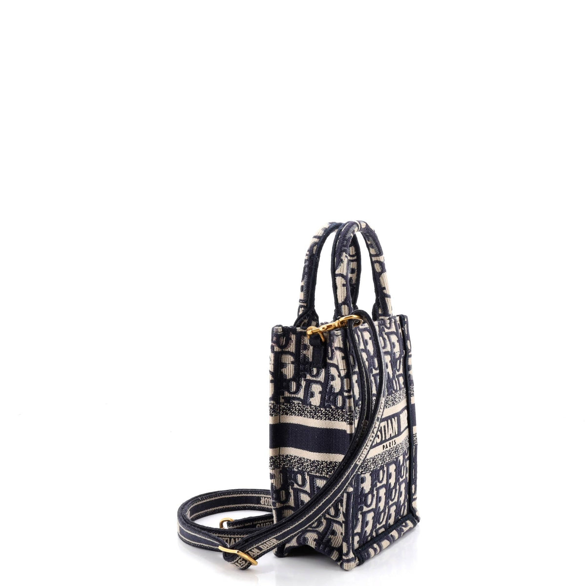 Pre-Loved Mini Blue Patterned Canvas Phone Tote Bag