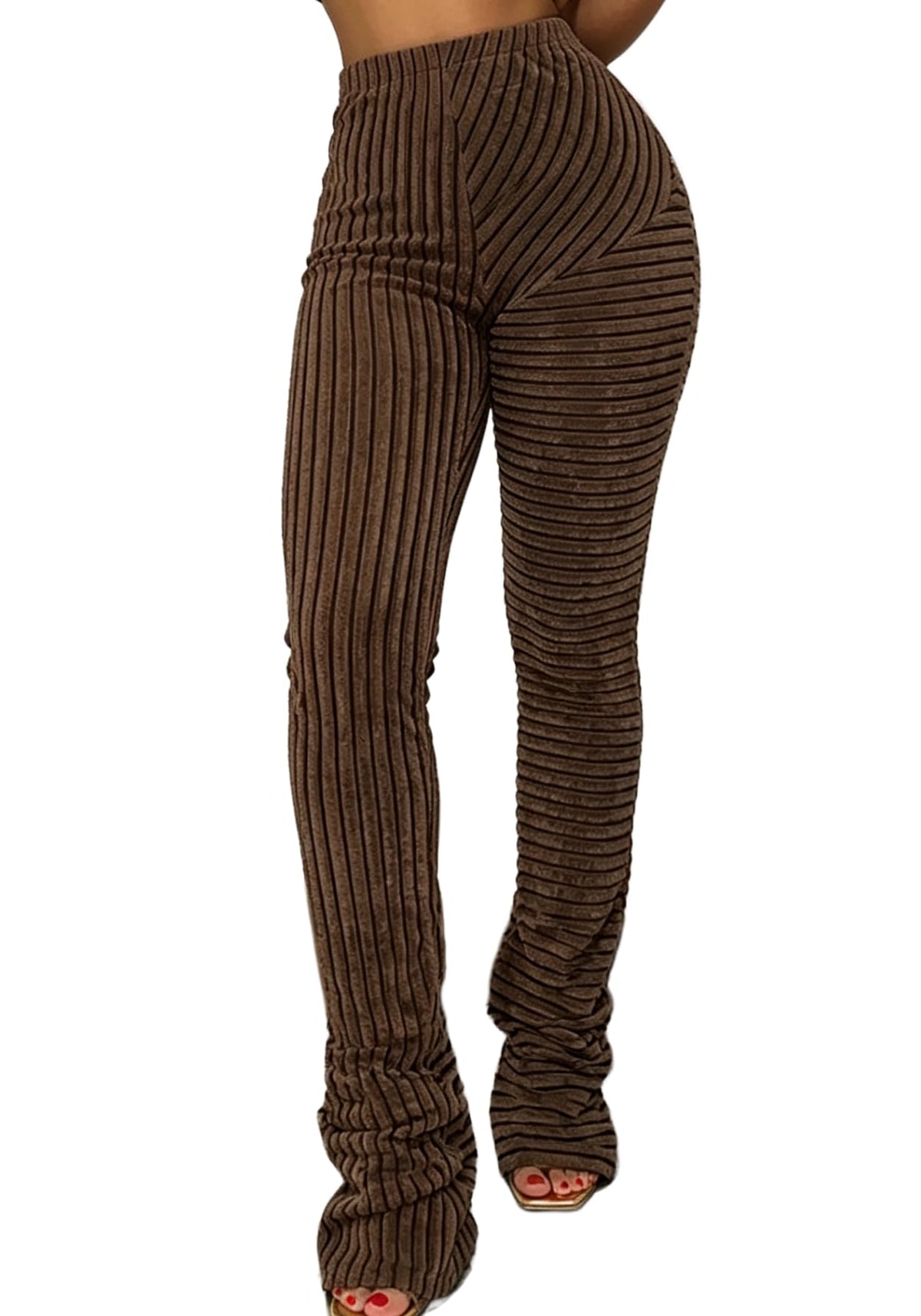 Women's Striped Fuzzy Knit Bell-Bottom Pants