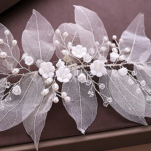 Flower Leaf Pearl Bridal Headband Tiara