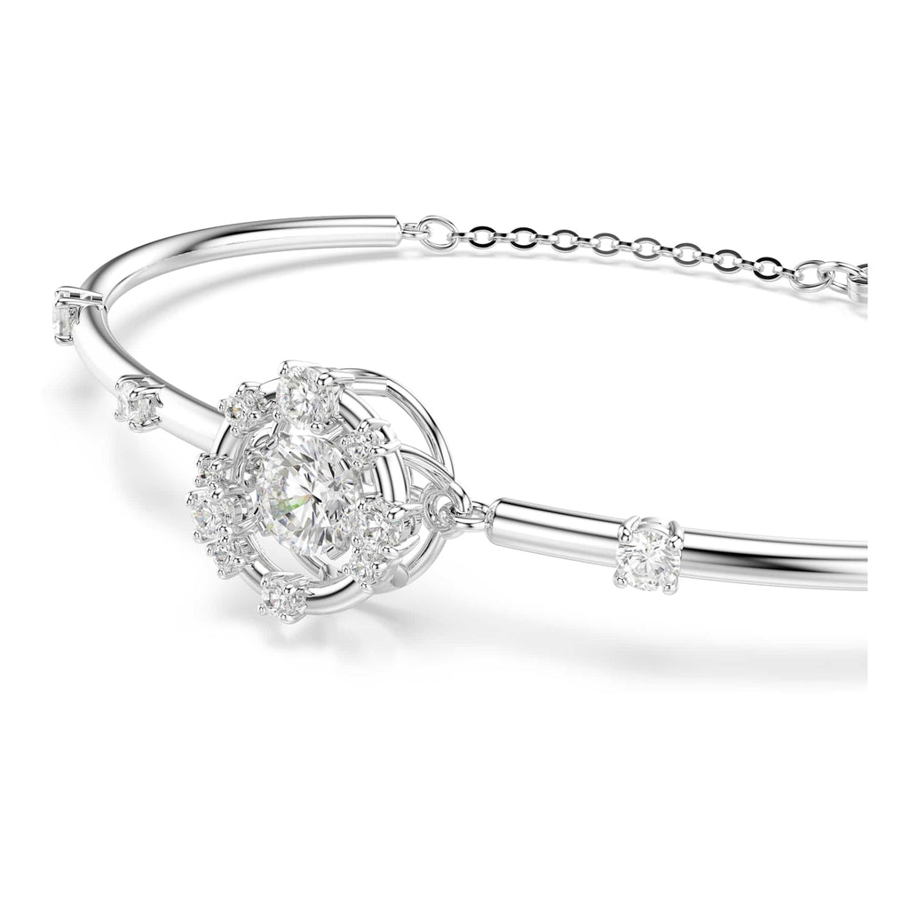 Constella Round-Cut White Bangle, Rhodium Plated