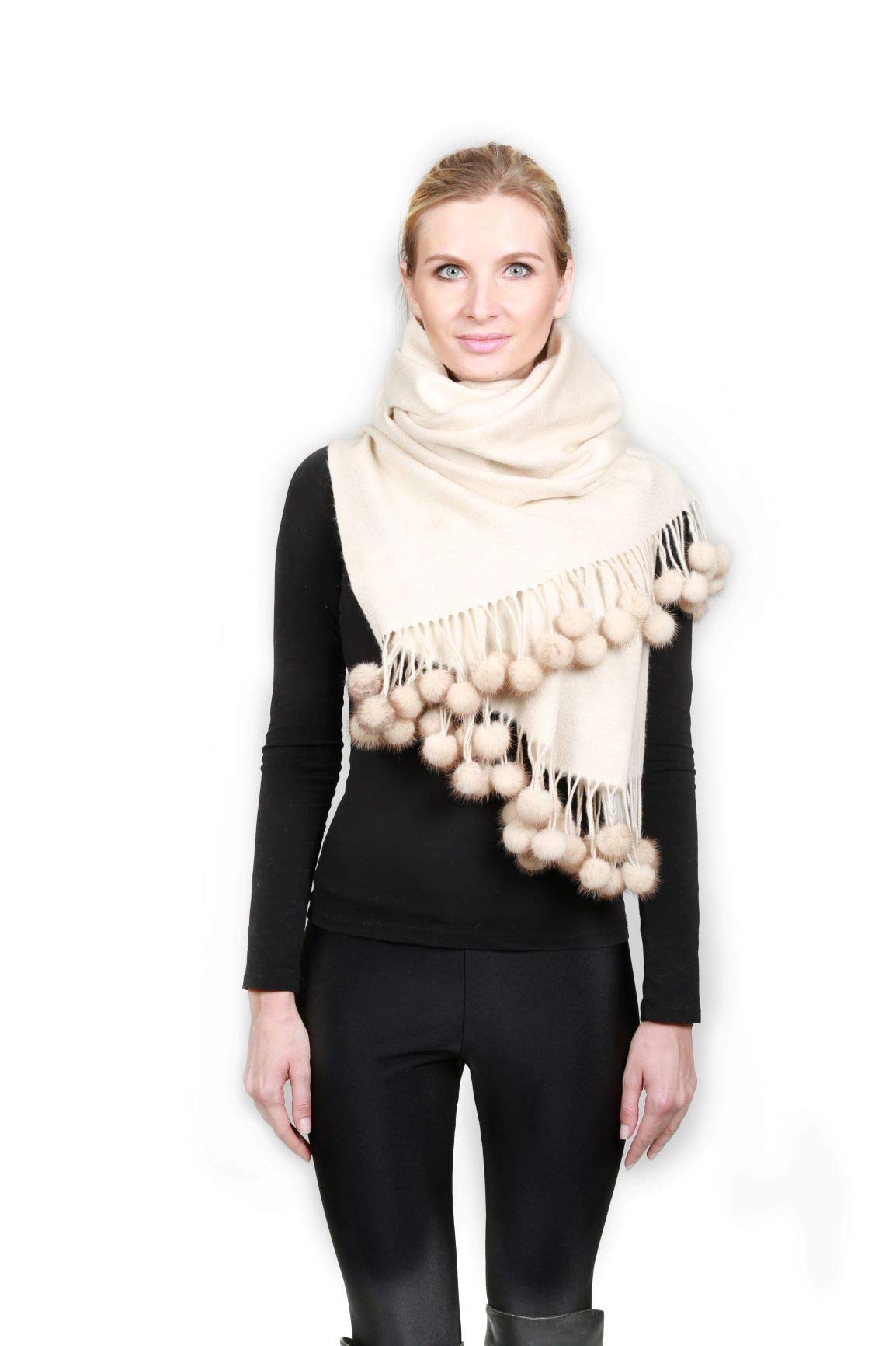 Ivory Cashmere Cape Shawl with Mink Trim