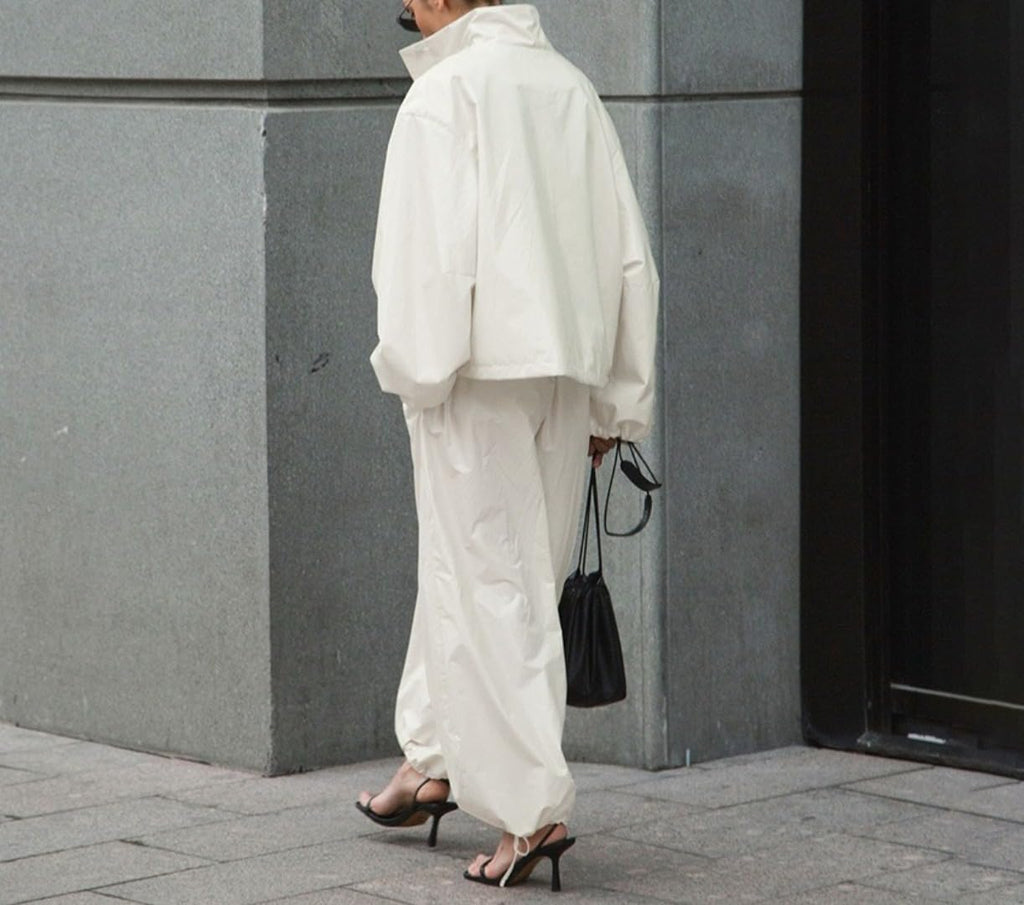 Women's Collared Zip-Up Top & Wide-Leg Pants Set