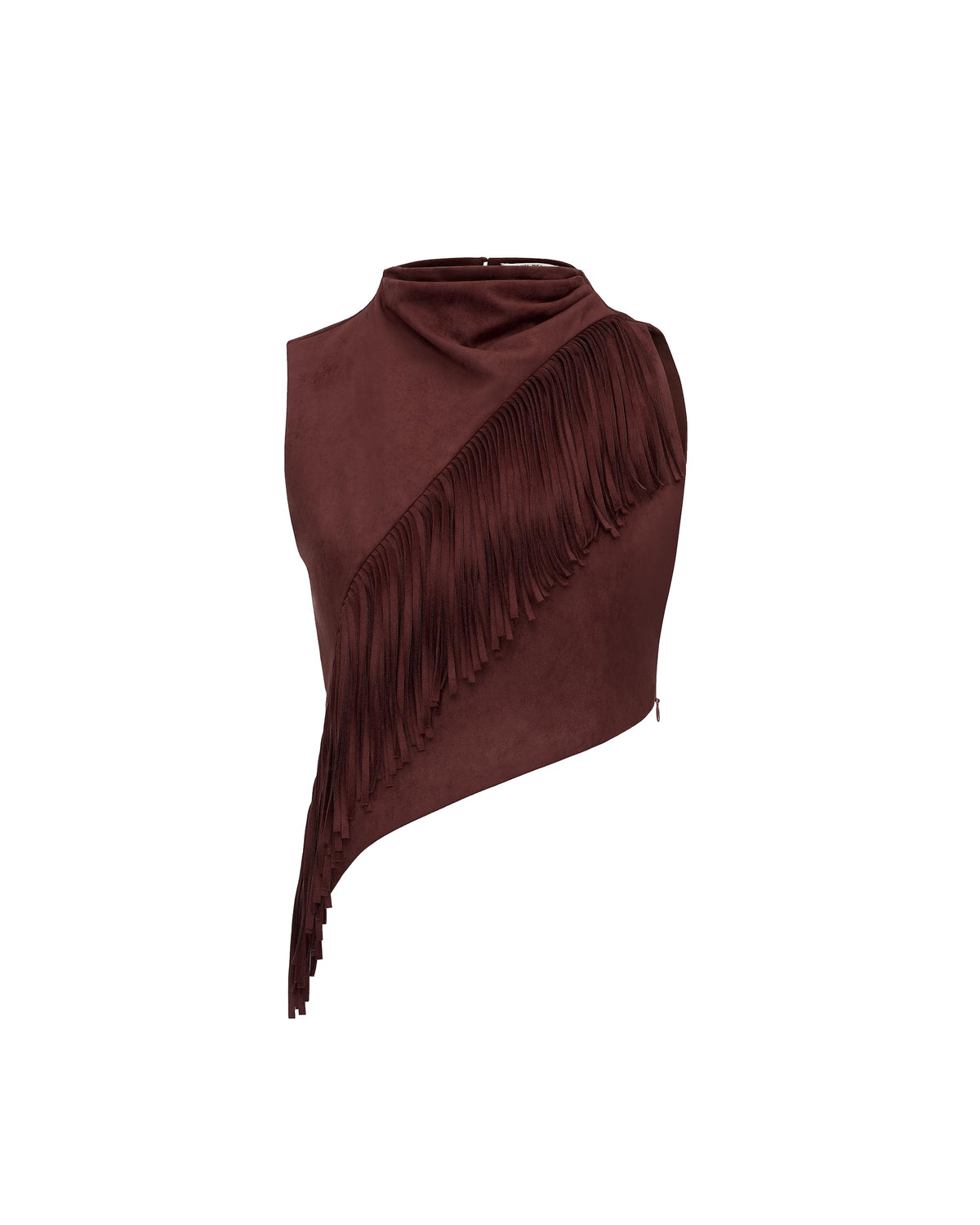 **Asymmetric Fringe Sueded Top**