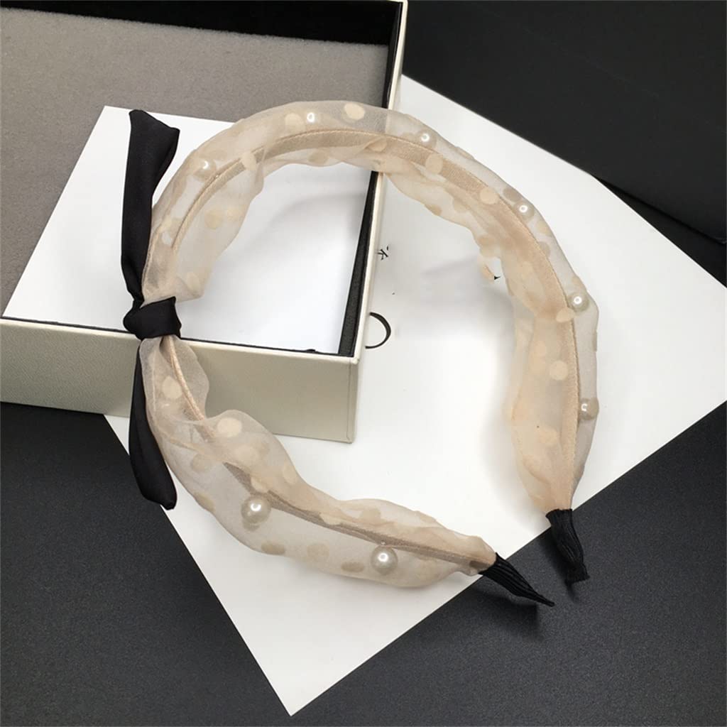Bowknot Pearl Beaded Narrow Headband Hairpin