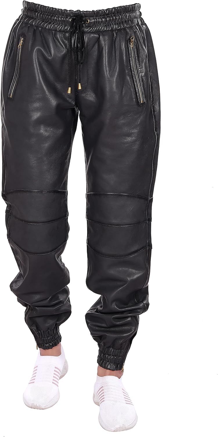 Men's Slim-Fit Leather Jogger Pants