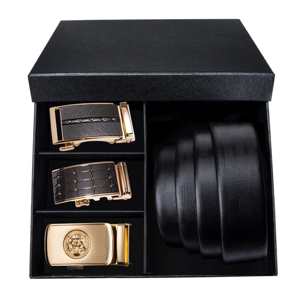 Men's Genuine Leather Ratchet Belt with Automatic Buckle