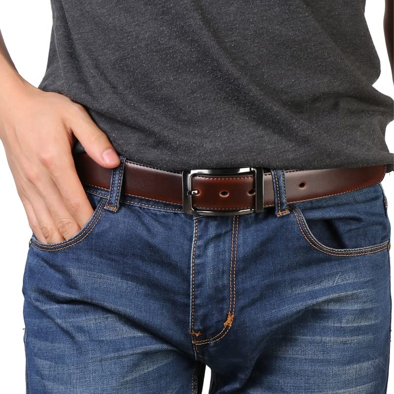 Men's Reversible Genuine Leather Belt with Rotating Buckle