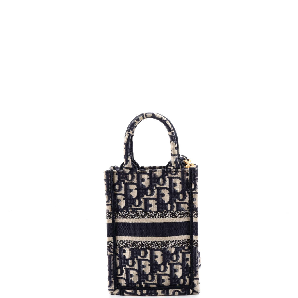 Pre-Loved Mini Blue Patterned Canvas Phone Tote Bag