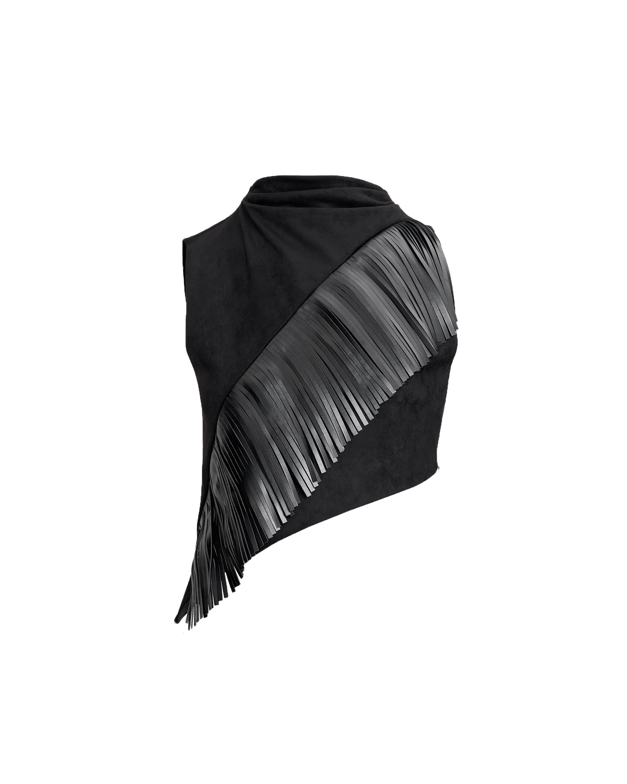 **Asymmetric Fringe Sueded Top**