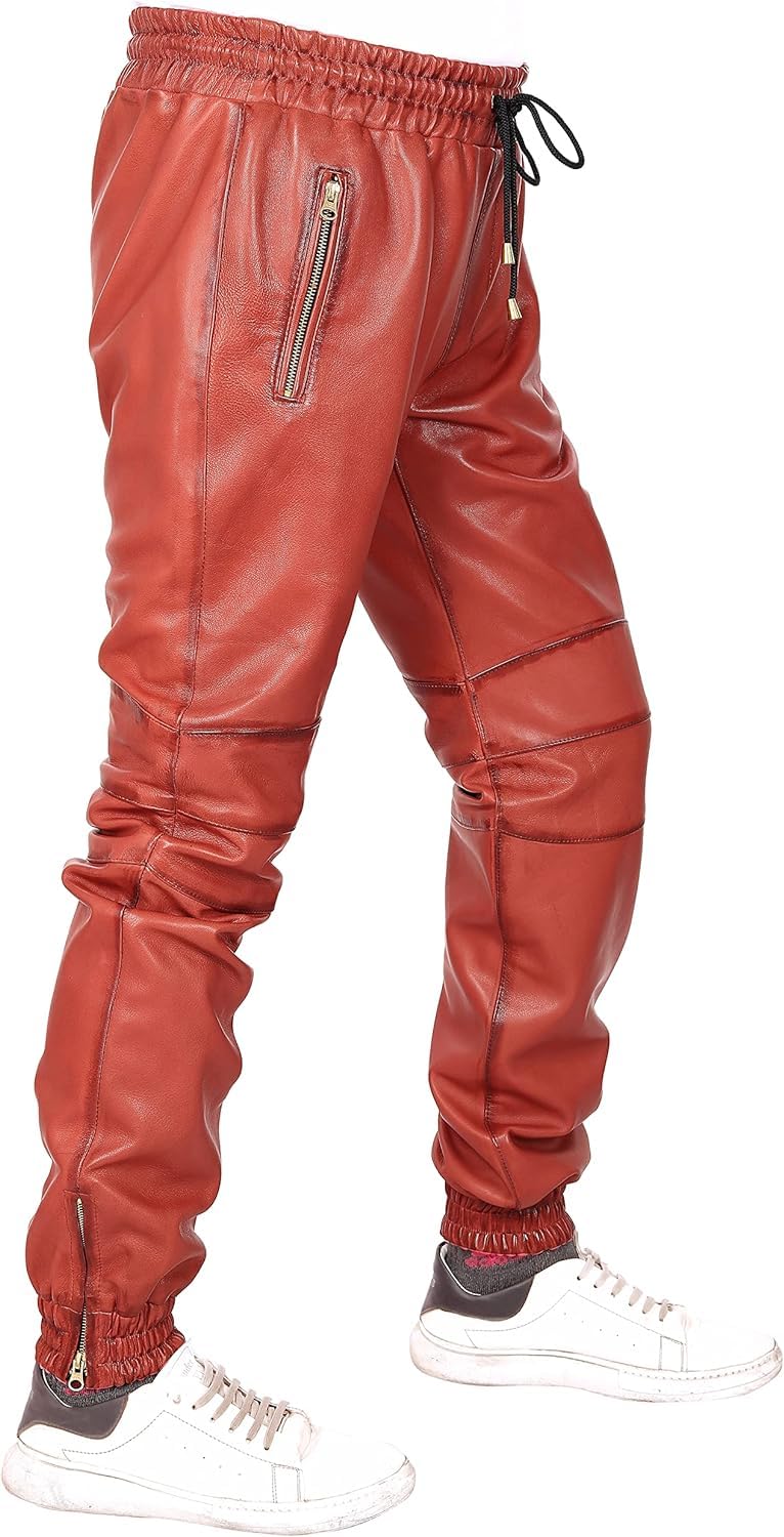 Men's Slim-Fit Leather Jogger Pants