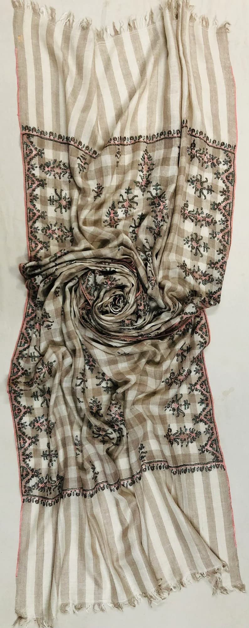 Handwoven Gingham Embroidered Cashmere Pashmina Shawl
