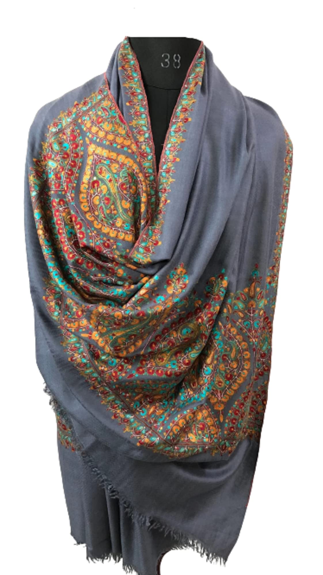 Blue Floral Embroidered Cashmere Pashmina Shawl