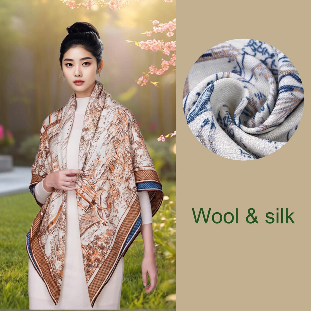 Women's Double-Sided Floral Wool Silk Scarf
