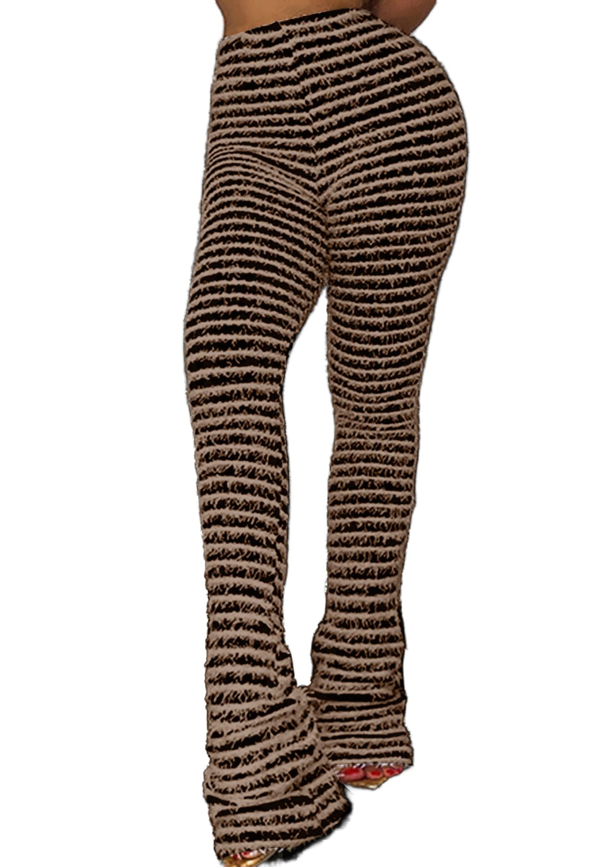 Women's Striped Fuzzy Knit Bell-Bottom Pants