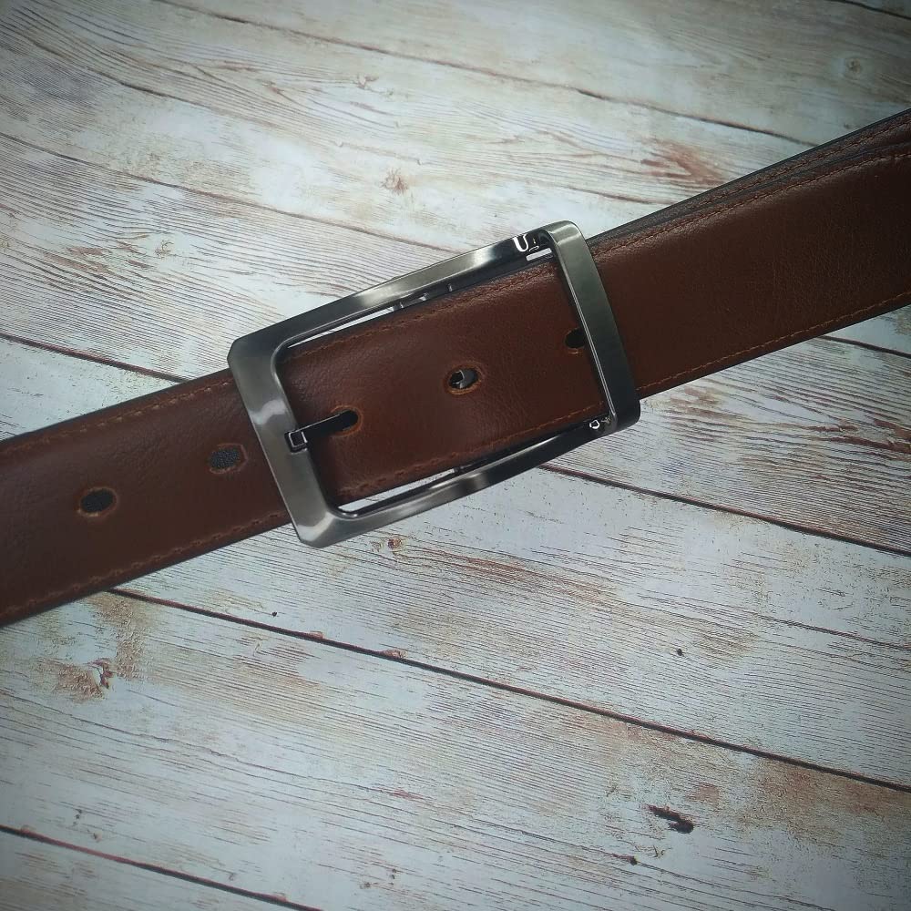 Men's Reversible Genuine Leather Belt with Rotating Buckle