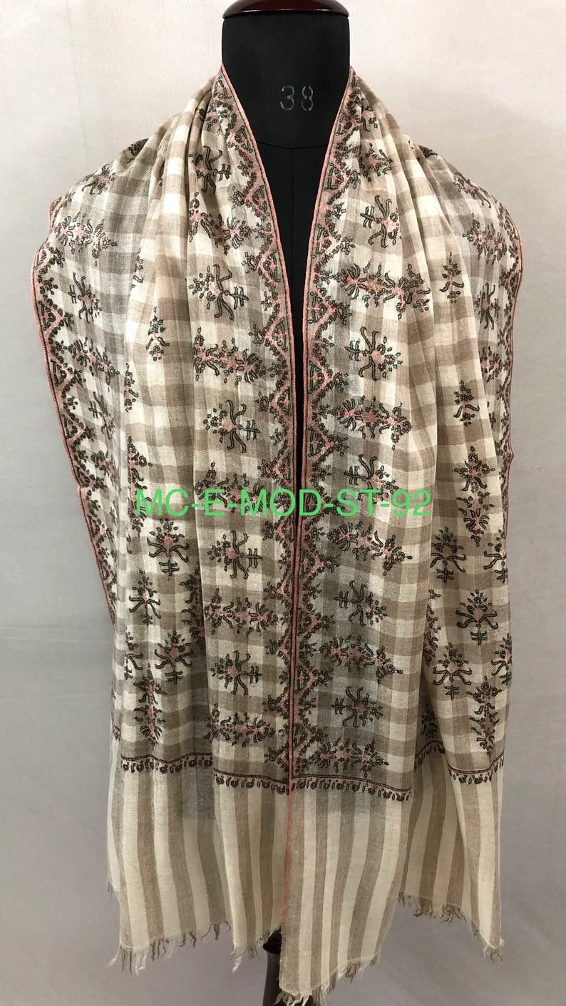 Handwoven Gingham Embroidered Cashmere Pashmina Shawl