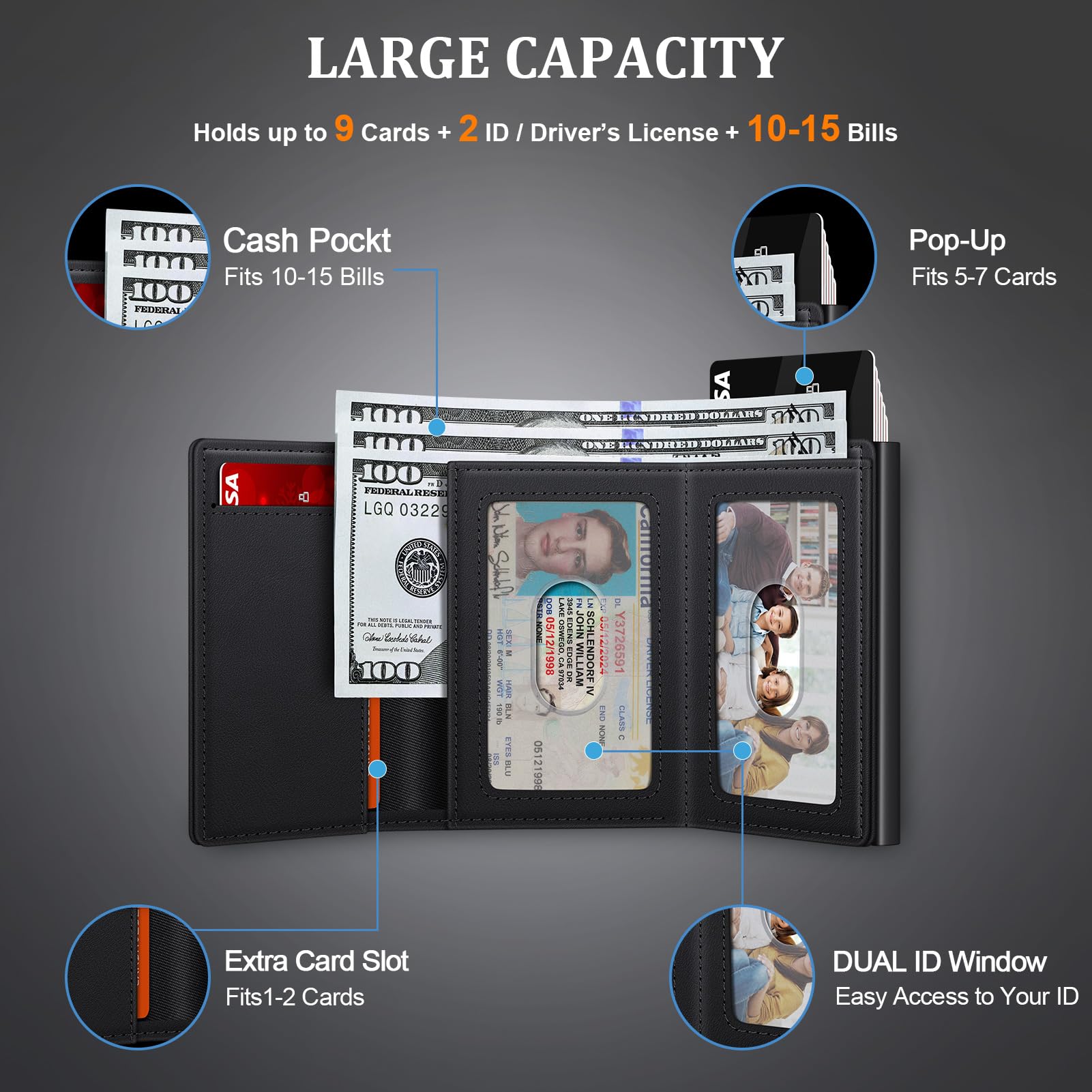 Men's RFID-Blocking Trifold Leather Wallet